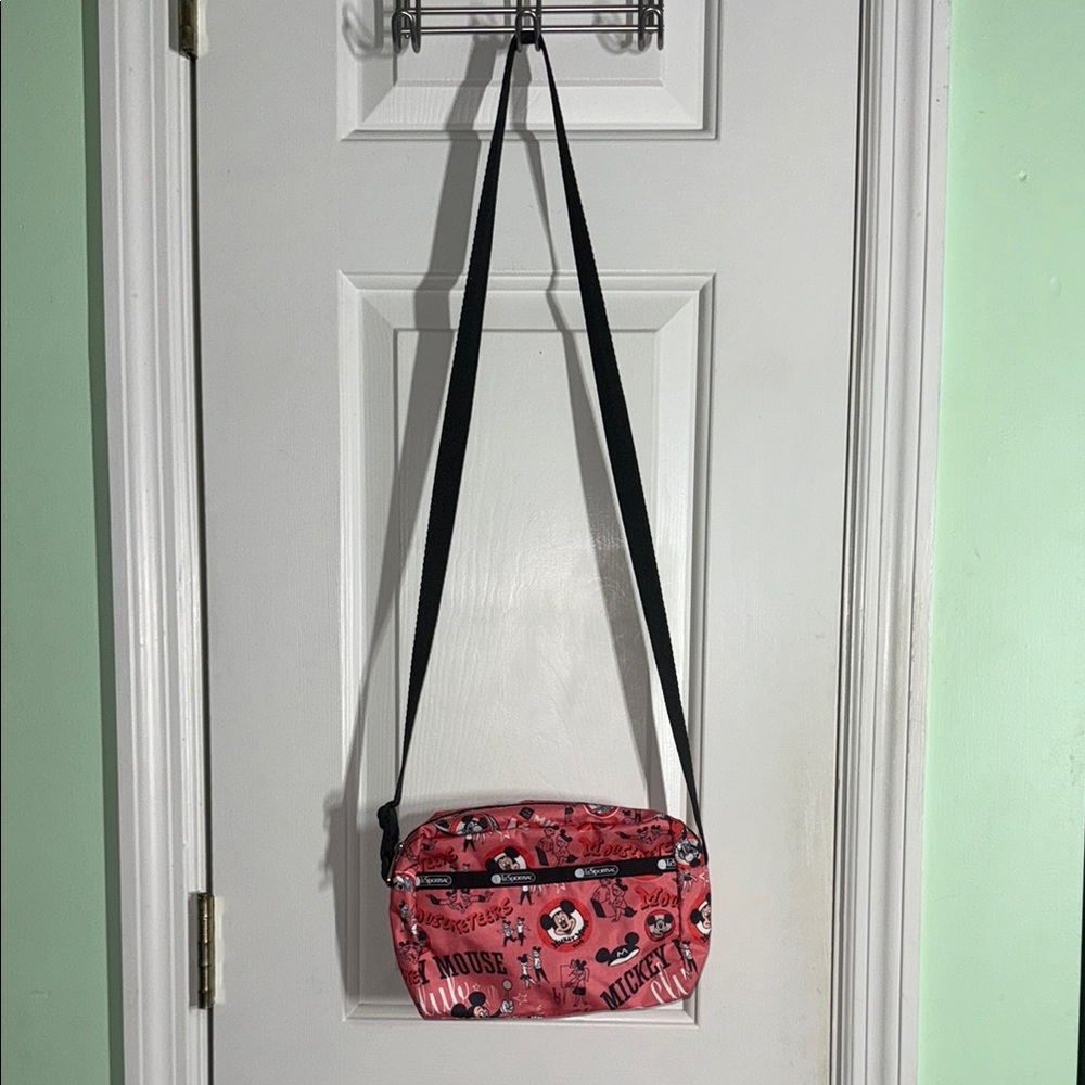 Disney 100 LeSportSac Red & Black Mickey Mouse Club Crossbody Bag 9”W 5”H 3”D